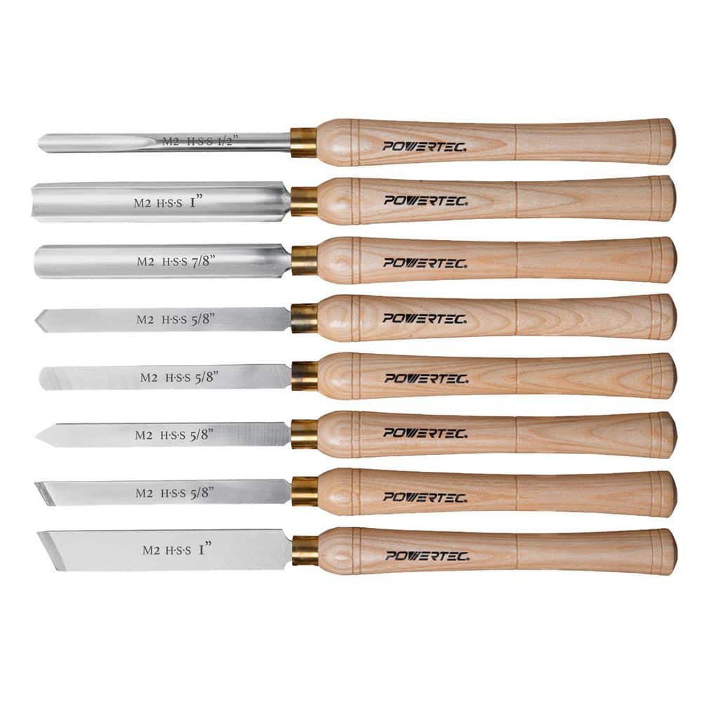 ‎POWERTEC 8-Piece HSS Lathe Chisel Set, Wood Turning Tools with Scrapers, Gouges, Skews