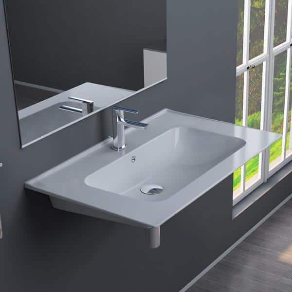 Nameeks Blue Rectangular Wall Mounted Bathroom Sink in White (2)