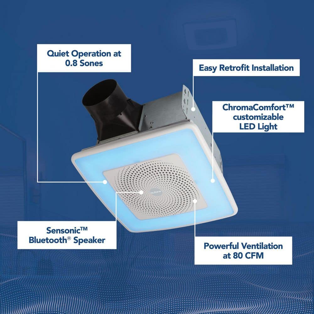 Broan-NuTone Sensonic 80 CFM Ceiling Bathroom Exhaust Fan with Multi-Color LED and Bluetooth Speaker, Wireless Technology (3)