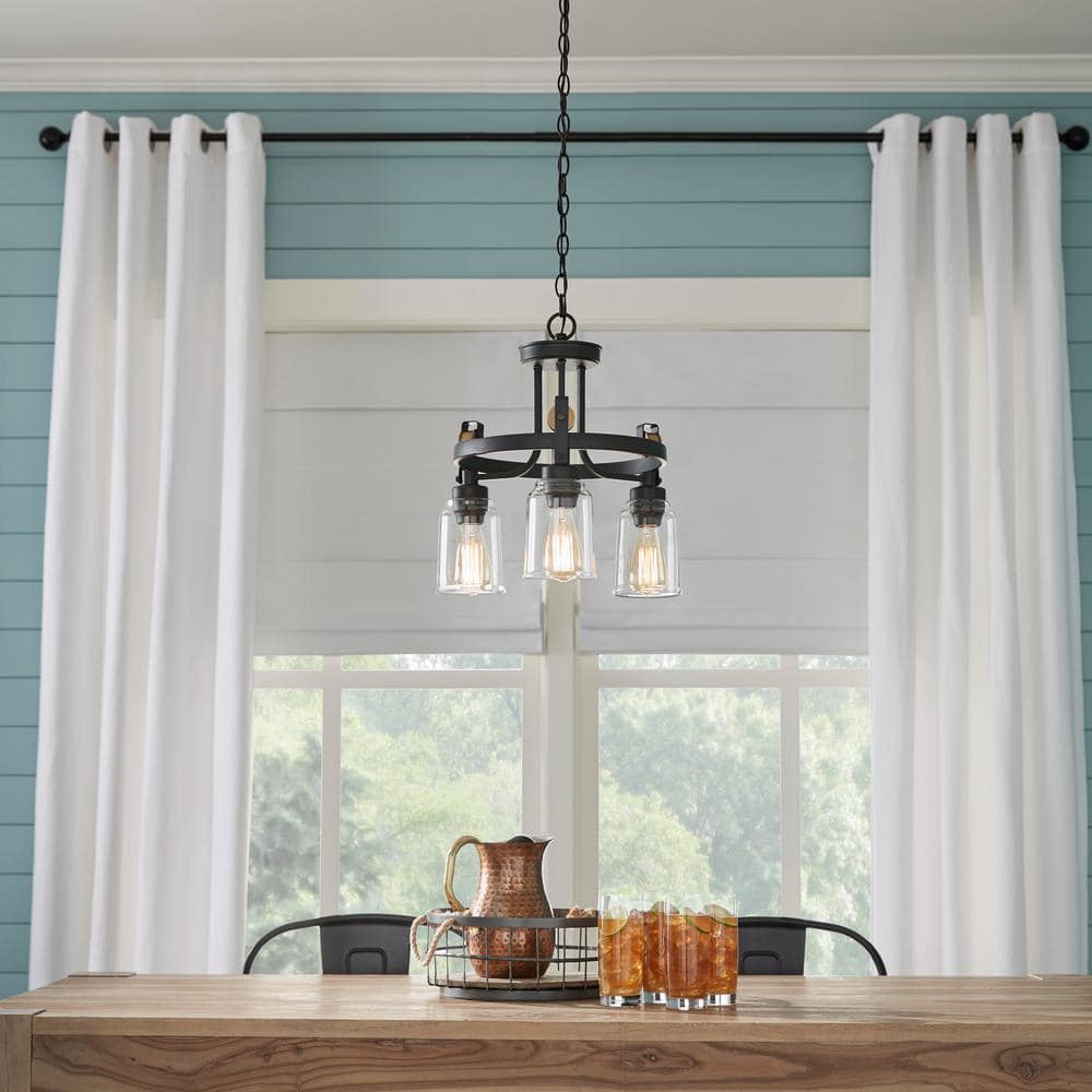 Home Decorators Collection Knollwood 17-1/2 in. 3-Light Black Bronze with Brass Accents Industrial Round Chandelier for Kitchens Bulbs Included (4)