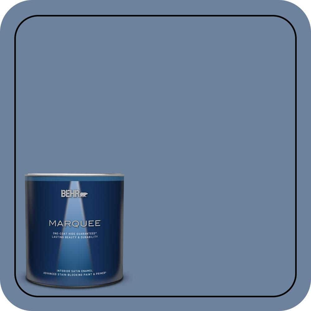 BEHR MARQUEE 1 qt. #S530-5 Brisk Blue One-Coat Hide Satin Enamel Interior Paint & Primer