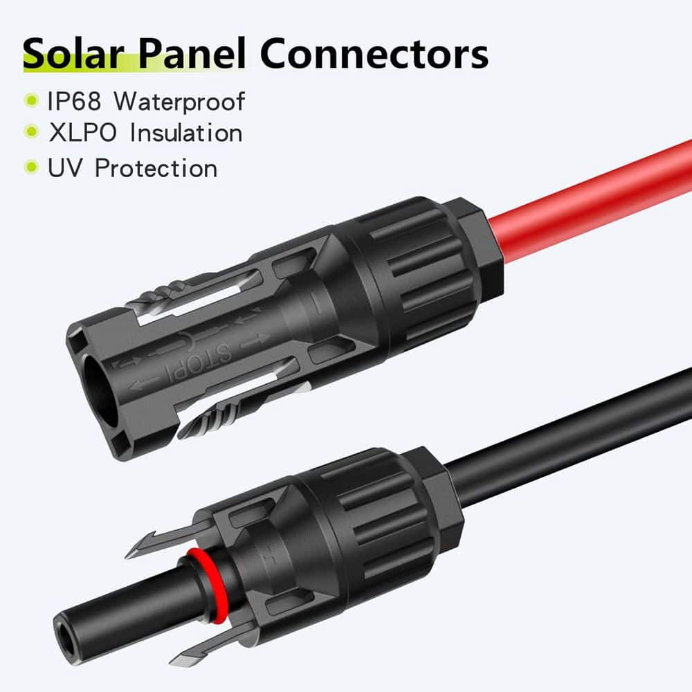 Vrbgify 20 ft. 10AWG Solar Wire Extension Cable with Tool-Free Solar Connectors and Waterproof Panel Cable (2)