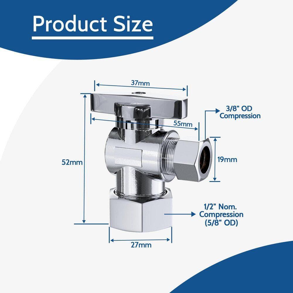 Wudkey 10-Piece Bathroom Accessory Set in Chrome, Angle Stop Valve, 1/2 in. Nominal Comp x 3/8 in. OD Turn Elbow Valve (2)