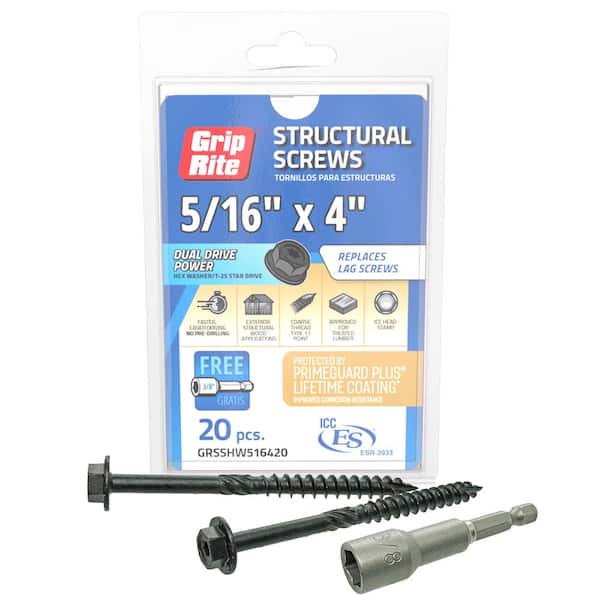 Grip-Rite 5/16 in. x 4 in. Star Drive Hex Head Structural Screws 20 per Box (2)
