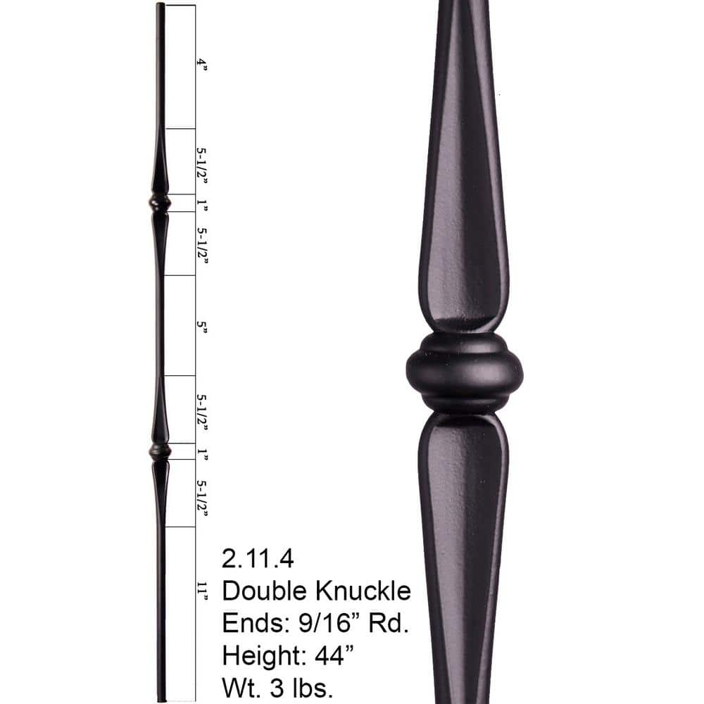 HOUSE OF FORGINGS Round 44 in. x 0.5625 in. Satin Black Double Knuckle Solid Wrought Iron Baluster (2)