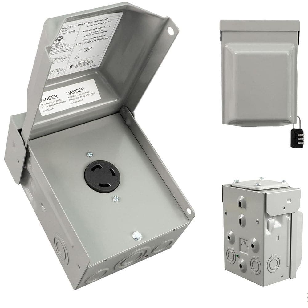 HIITIO 30 Amp NEMA L5-30R Outdoor Power Outlet Box, 125V ETL Listed Weatherproof Lockable Electrical Panel for RV, Generator (1)