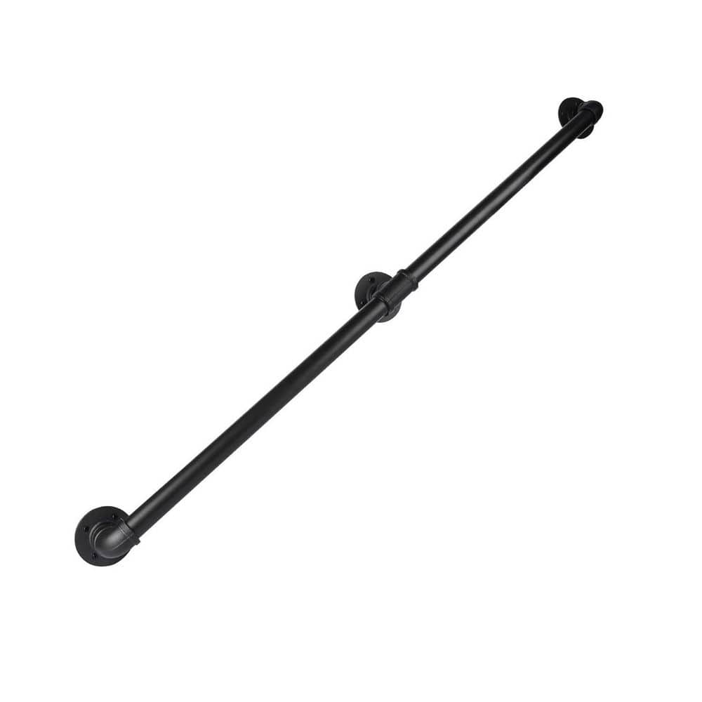 Afoxsos 8 ft. Metal Staircase Handrail Black Galvanized Iron Hand Rail Indoor Outdoor Wall Mount Safety Handle Steps Baluster (1)