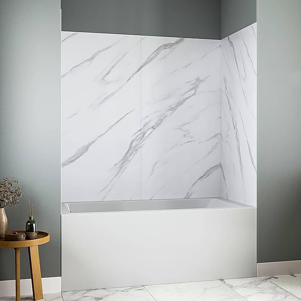 Streamline DSH-1140-106 32 in. L x 60 in. W x 55 in. H 4-Piece Glue-Up Alcove Bathtub Wall Surround in White Marble Finish (2)