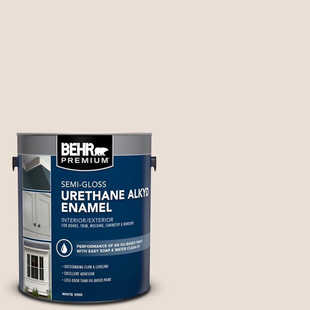 BEHR PREMIUM 1 gal. #N190-1 Smokey Cream Urethane Alkyd Semi-Gloss Enamel Interior/Exterior Paint