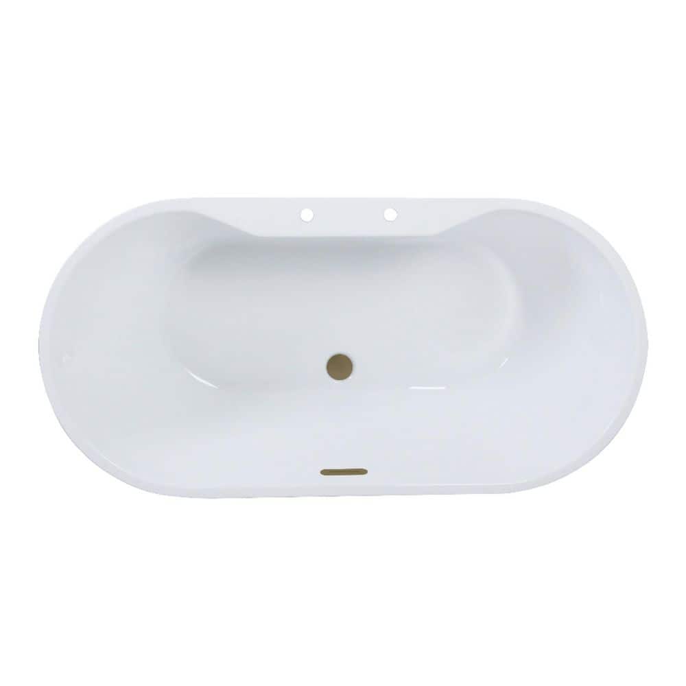Kingston Brass Aqua Eden 55 in. x 27.4 in. Acrylic Flatbottom Soaking Freestanding Bathtub in Glossy White/Antique Brass with Drain (1)