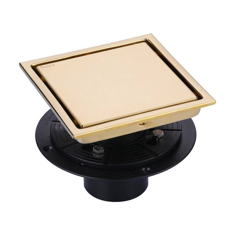 VEVETTA 6 in. x 6 in. Stainless Steel Square Tile-In Shower Drain in Brushed Gold (1)
