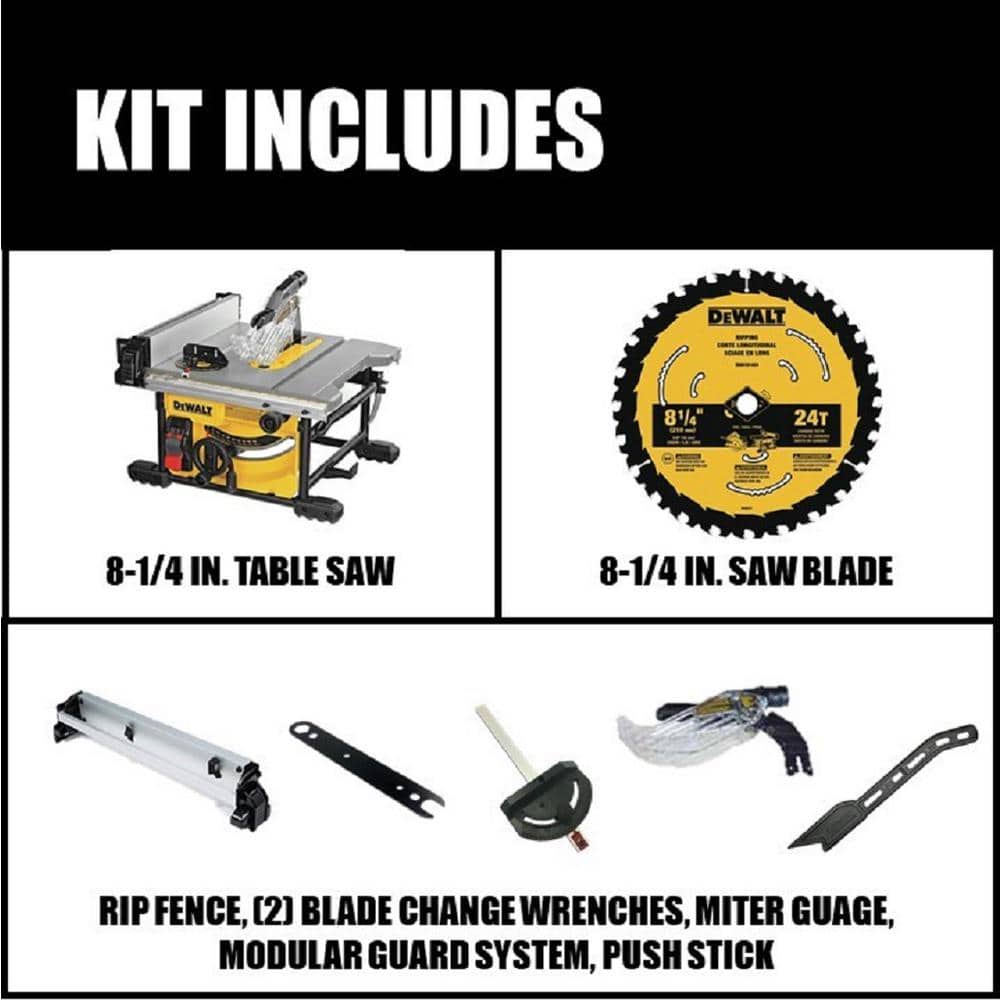 DEWALT 15 Amp Corded 8-1/4 in. Compact Jobsite Table Saw and 20V MAX XR Cordless Brushless Jigsaw (Tool Only) (3)