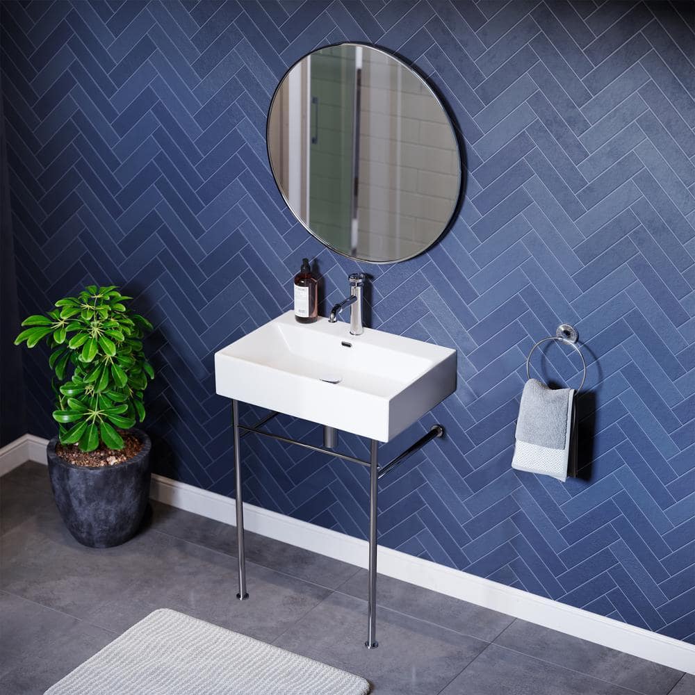 Swiss Madison Claire, Ceramic Console Sink, White Basin Black Legs, with Overflow Drain (1)