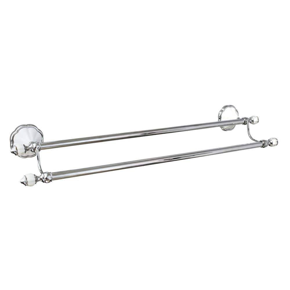 MODONA FLORA 24 in. Double Towel Bar in White Porcelain and Polished Chrome (2)