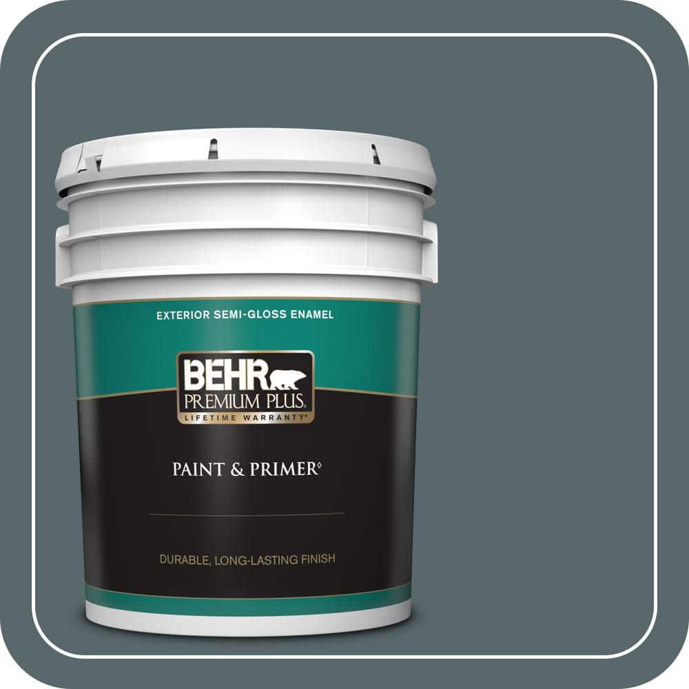 BEHR PREMIUM PLUS 5 gal. #N470-6 Whale Gray Semi-Gloss Enamel Exterior Paint & Primer