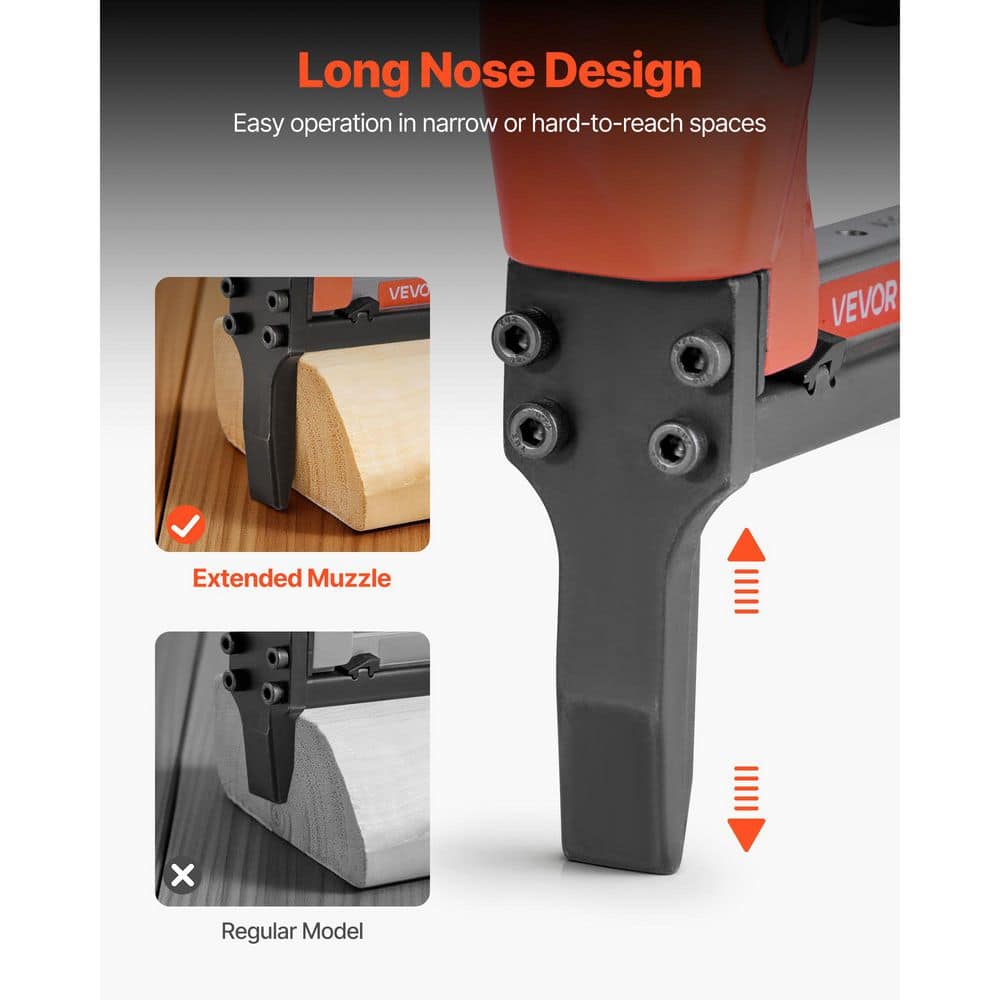 VEVOR Pneumatic Staple Gun, 21 Gauge Long-Nose Upholstery Corded Stapler Fine Wire Staples 1/2-in. Crown 1/4-5/8 in. L (3)