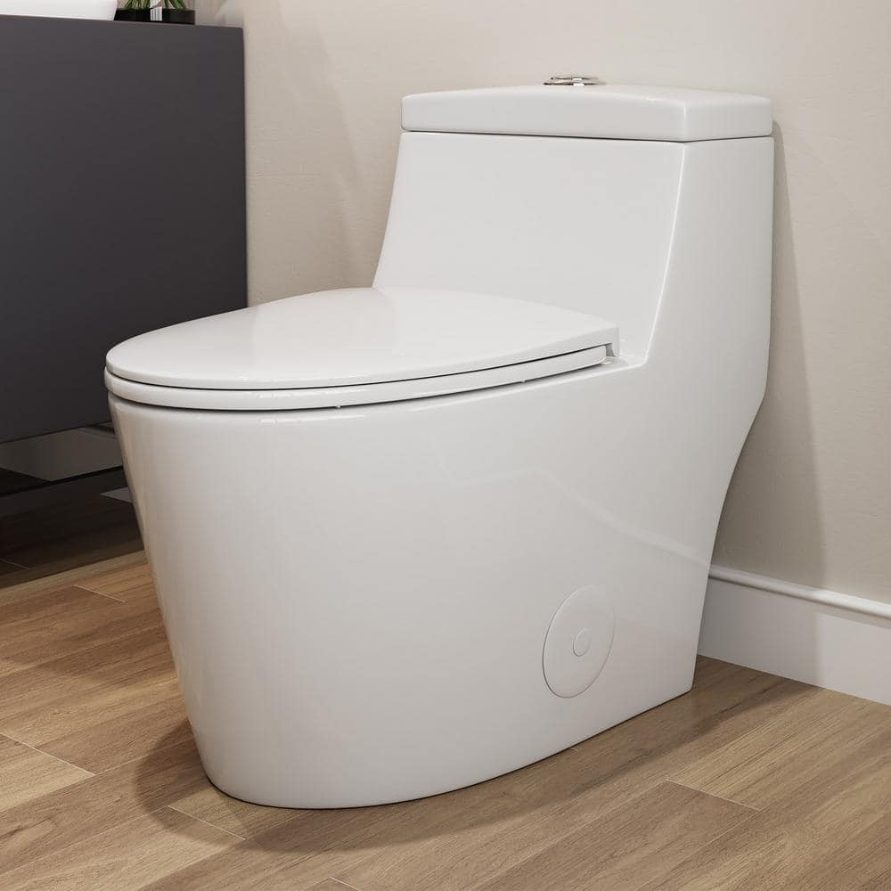 HOROW 1-piece 0.8/1.28 GPF Dual Flush Elongated Toilet in White, Seat Included