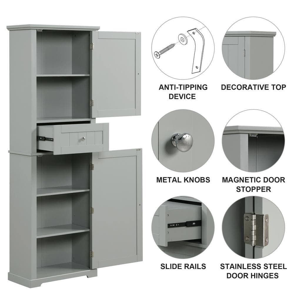 Tenleaf 22 in. W 11 in. D 67.30 in. H MDF Linen Cabinet, Bathroom Storage Cabinet with Drawer and Adjustable Shelf (4)