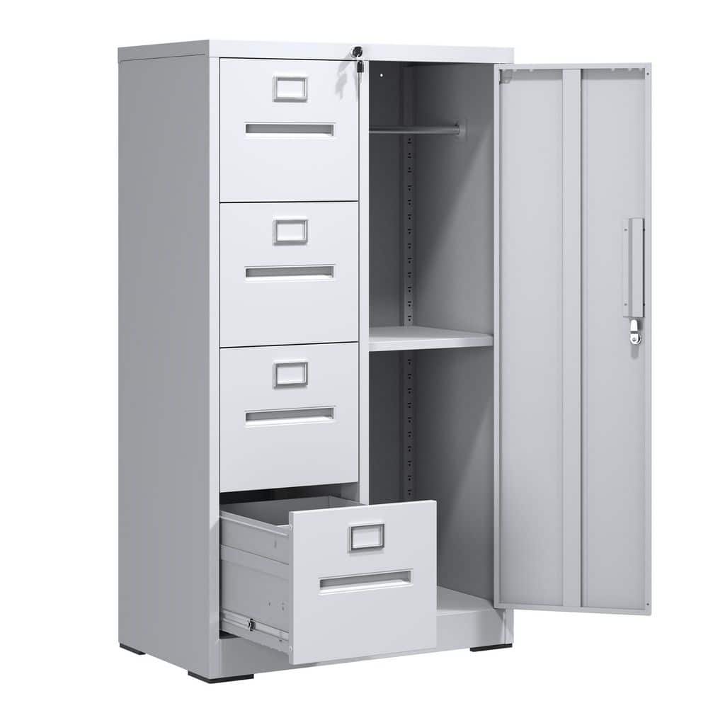 Tidoin Modern 4-Drawer White Metal 30 in. W Vertical File Cabinet with Locks and 1-Door (3)