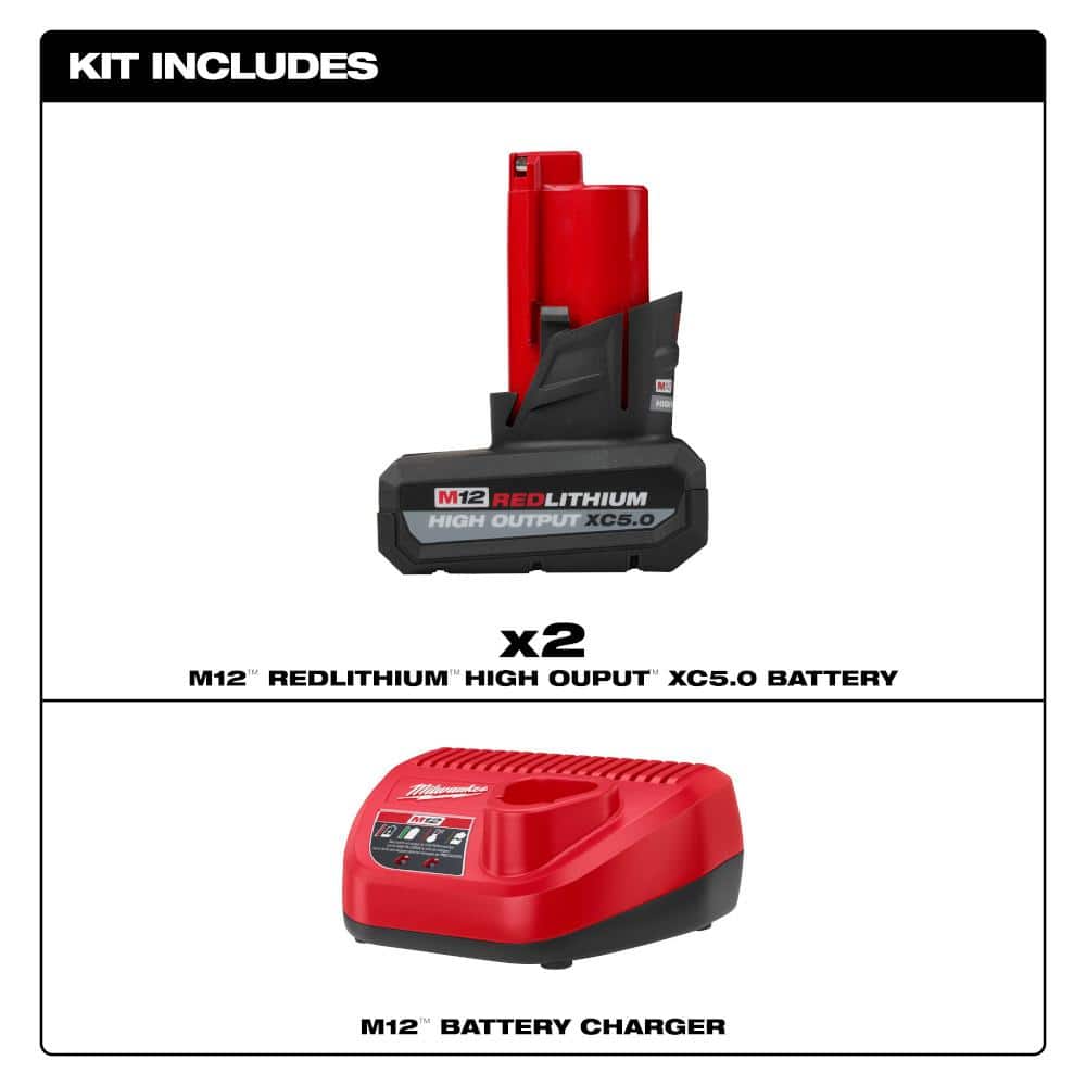 Milwaukee M12 12V Lithium-Ion XC High Output 5.0 Ah Battery Pack (2-Pack) Starter Kit with Charger (2)