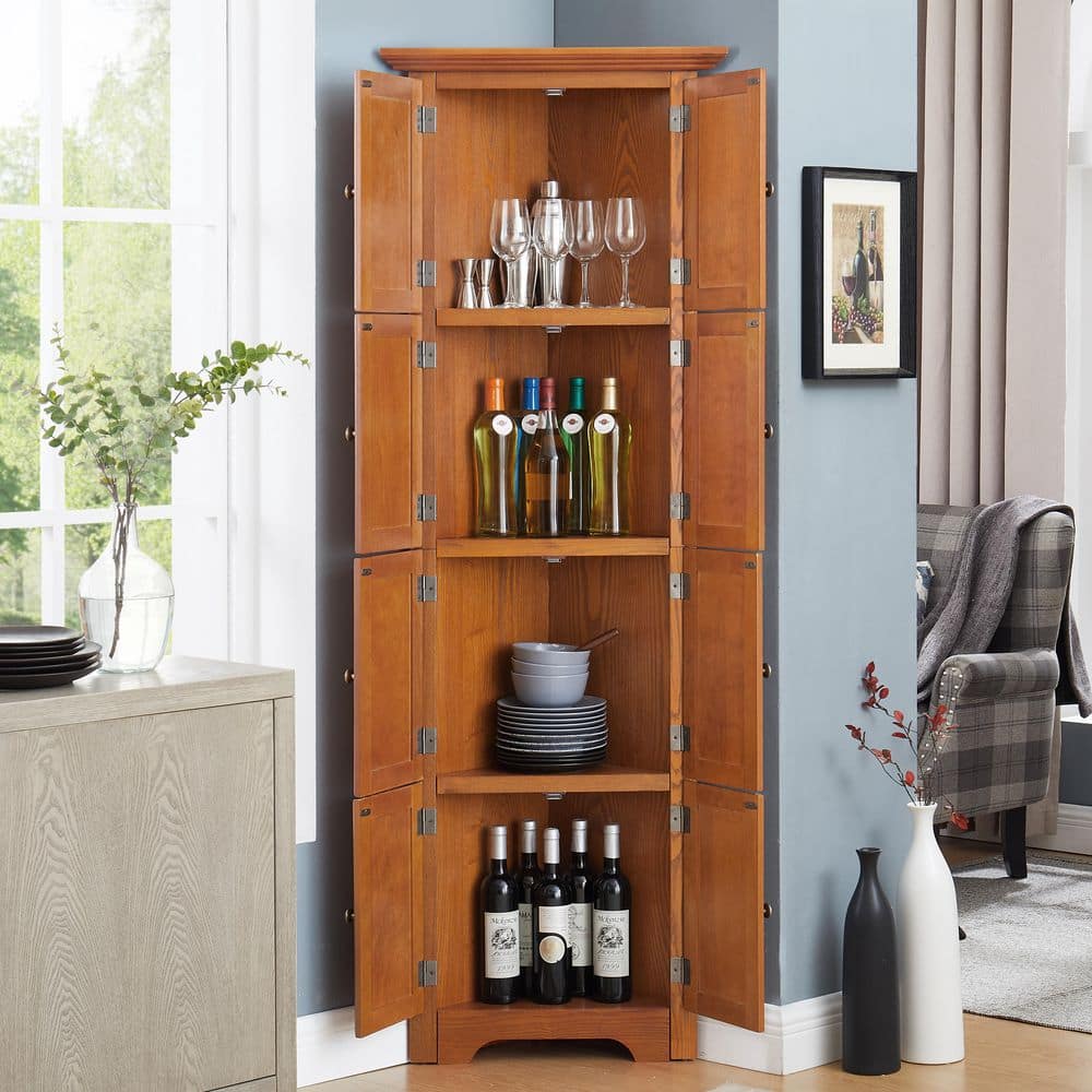 Tahanbath 12.20 in. W x 24.40 in. D x 72 in. H Brown MDF Freestanding Linen Cabinet with 8-Doors and Adjustable Shelves in Oak (2)