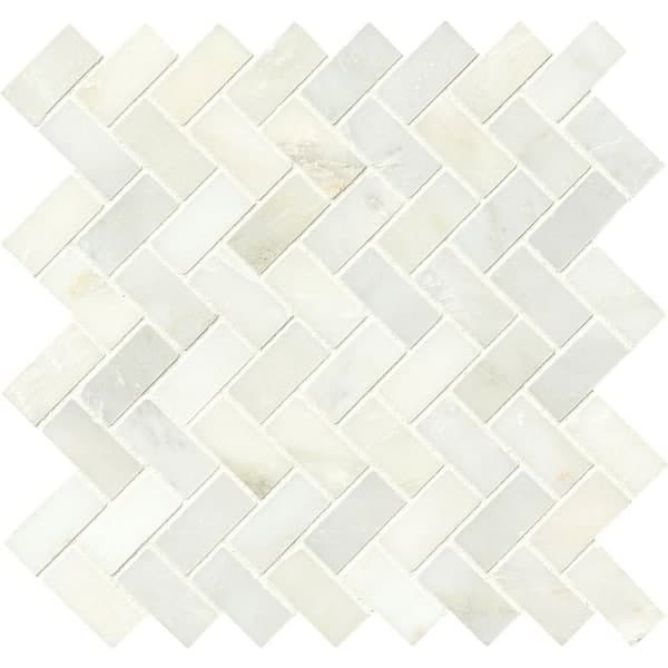 MSI Greecian White Herringbone 12 in. x 12 in. x 0.38 in. Polished Marble Mesh-Mounted Mosaic Tile (0.94 sq. ft./Each) (2)