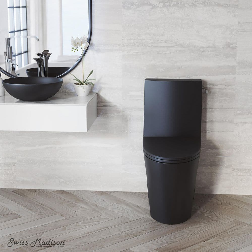 Swiss Madison St. Tropez 1-Piece 14 in. Rough-in 1.28 GPF Right-Hand Vortex Flush Elongated Toilet in Matte Black