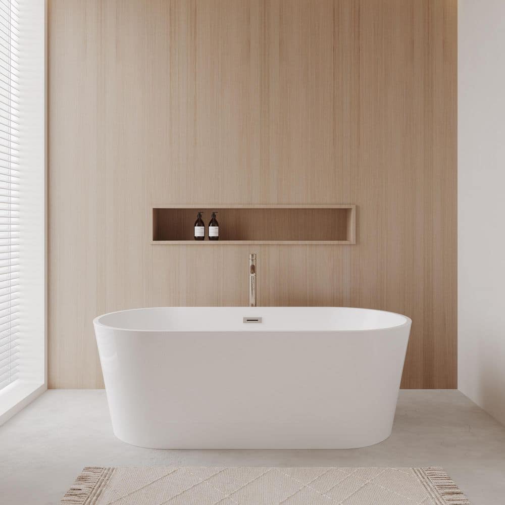 Wyndham Collection Carissa Acrylic Flatbottom Bathtub White with Polished Chrome Trim and Matte Black Faucet (1)