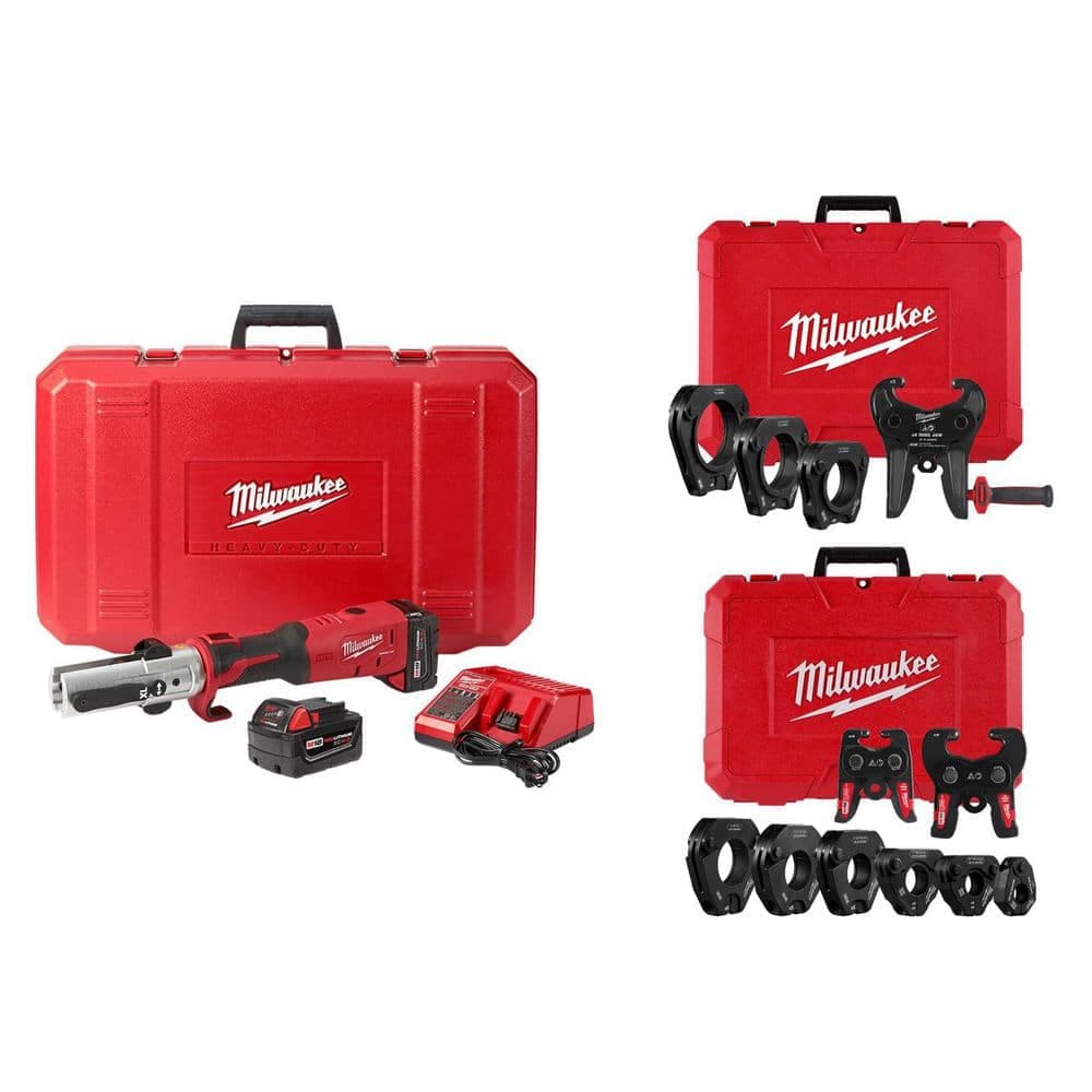 Milwaukee M18 18-Volt Lithium-Ion Cordless FORCE LOGIC Long Throw Press Tool Kit w/ 1/2 in. - 4 in. IPS-P Pivoting Press Ring Kit (1)