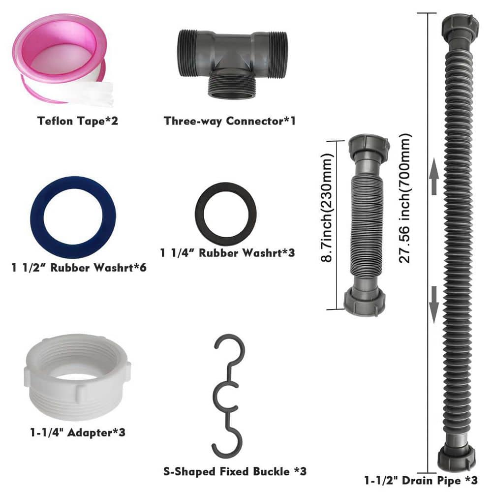 Helhom 2-Pack Flexible Expandable Double P-Trap Kit for 1 1/2" or 1 1/4" Drain, Plumbing Accessories in Gray (2)