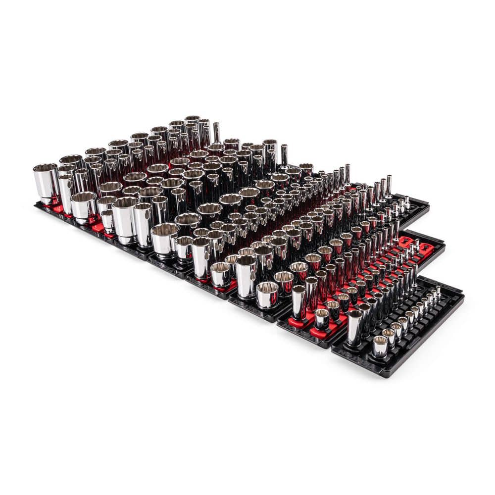 TEKTON 1/4,3/8,1/2 in. Drive 12-Point Socket Set with Rails and Trays (214-Piece) (1)
