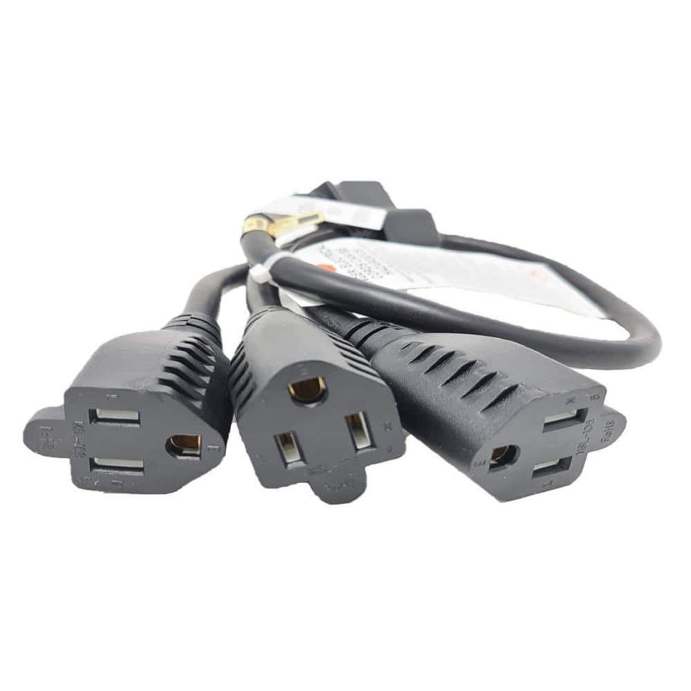 Micro Connectors, Inc 36 in. (3 ft.) 1 to 3 Heavy-Duty 14/AWG 3-Conductors Indoor Power Cord Splitter (NEMA 5-15P to 5-15R x 3) Black (2-Pack) (3)