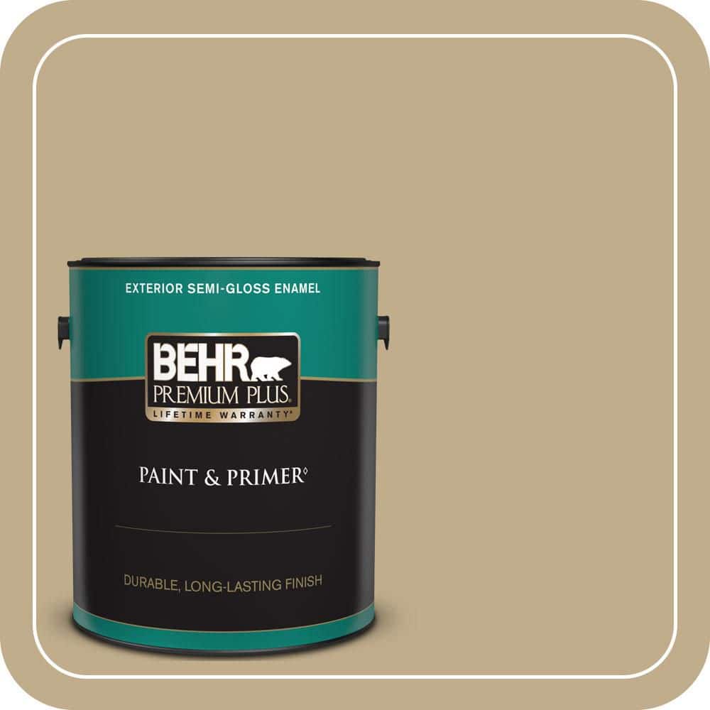 BEHR PREMIUM PLUS 1 gal. #PPU7-21 Woven Straw Semi-Gloss Enamel Exterior Paint & Primer