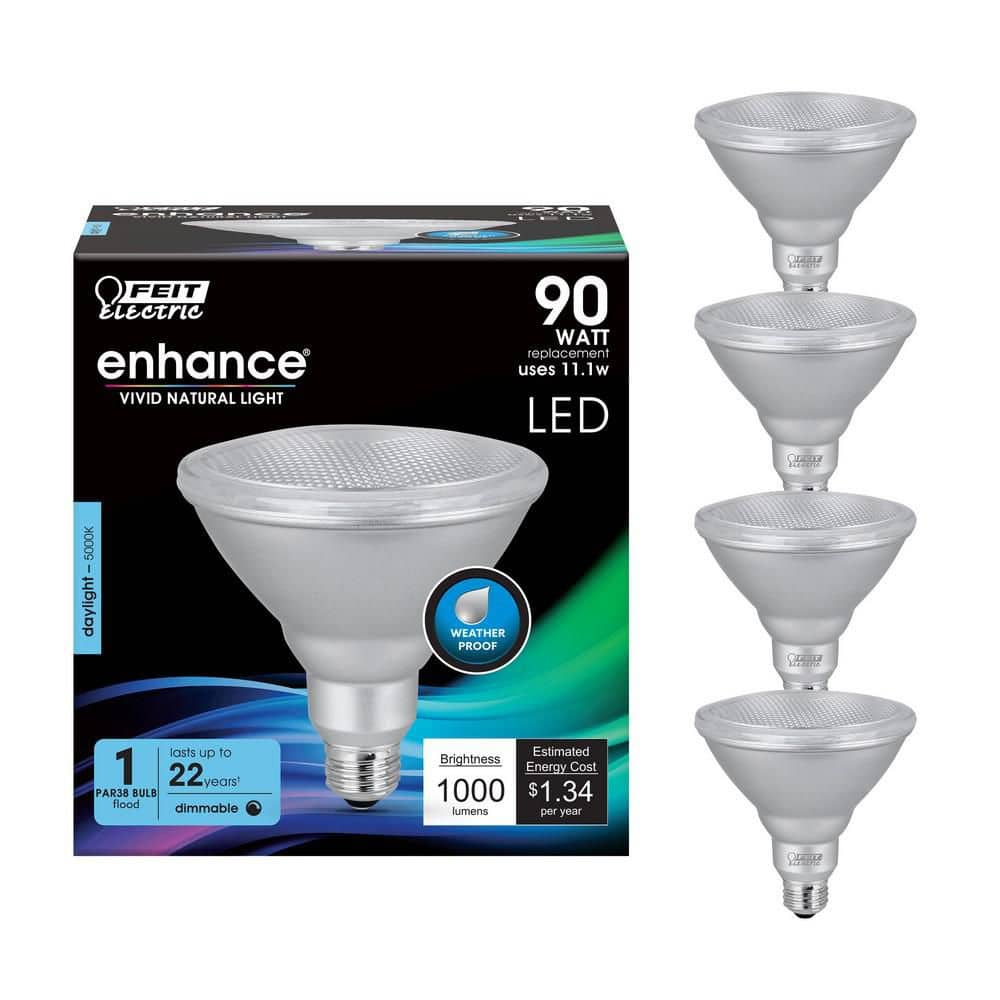 Feit Electric 90-Watt Equivalent PAR38 Dimmable CEC Title 20 Outdoor 90 E26 Medium Base Flood LED Light Bulb, Daylight 5000K (4