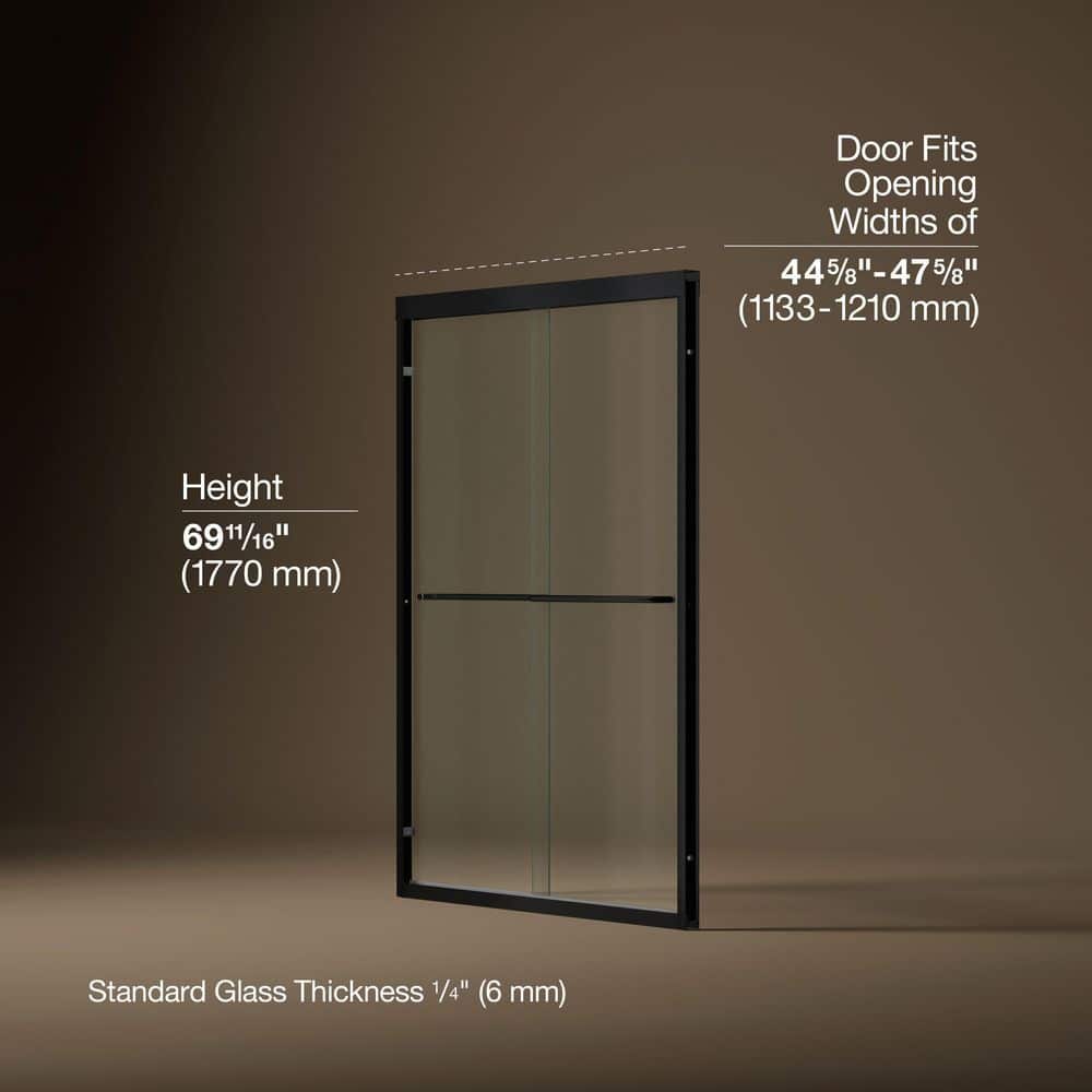 KOHLER Lively 57-60 in. W x 70 in. H Frameless Sliding Shower Door in Matte Black with 1/4 in. Thick Clear Tempered Glass (4)