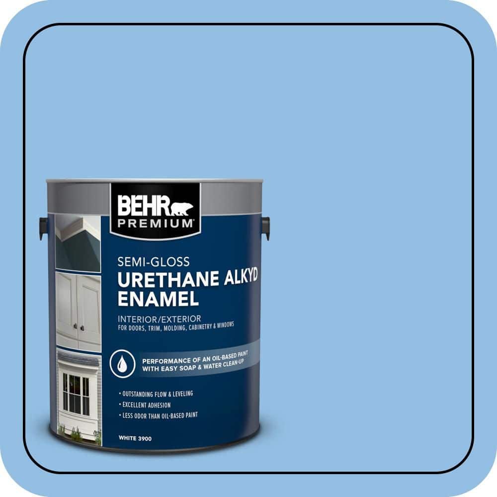 BEHR PREMIUM 1 gal. #P520-3 Toile Blue Urethane Alkyd Semi-Gloss Enamel Interior/Exterior Paint (1)