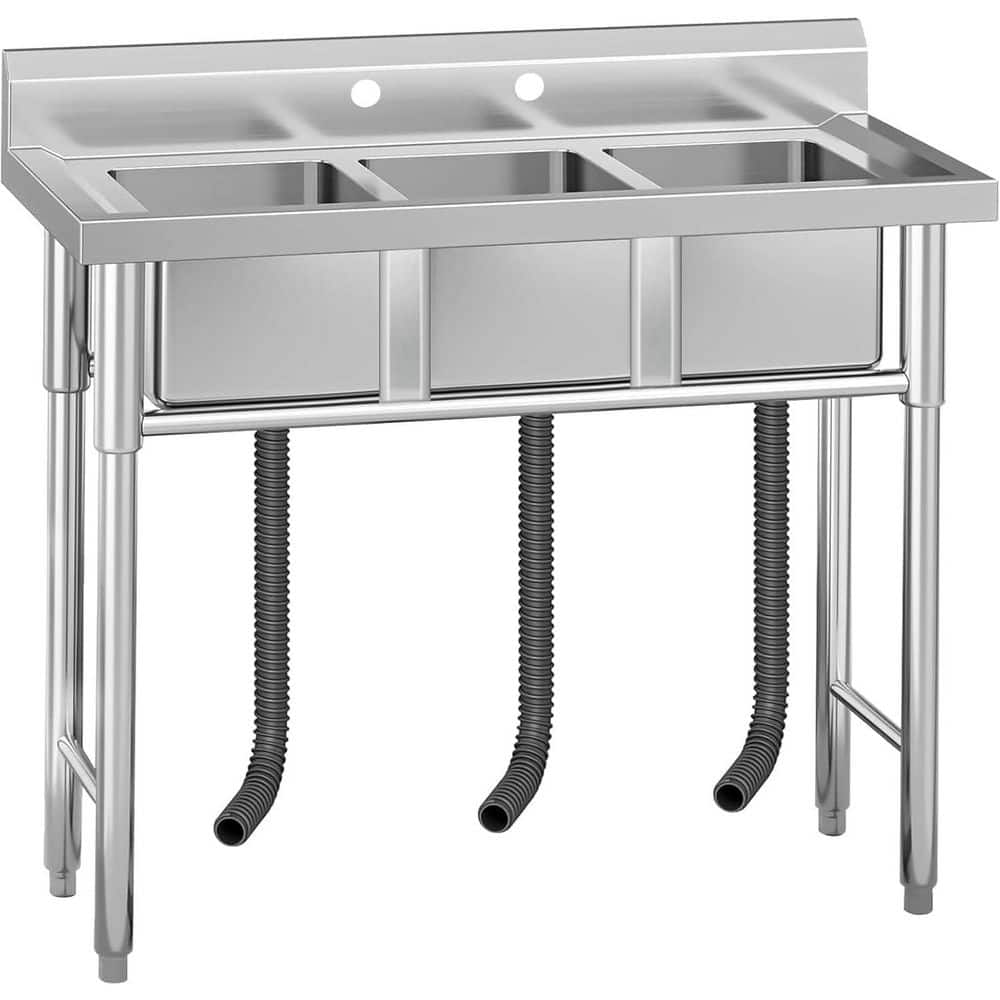 Unbranded Freestanding Laundry/Utility Sink, Stainless Steel 3-Compartment Bowl with Storage Shelf, Adjustable Legs for Garage (1)