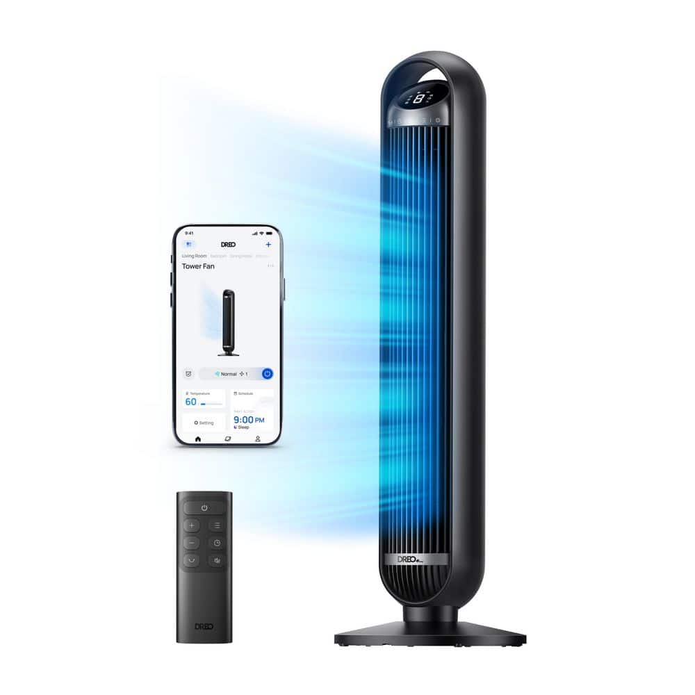 DREO Smart Nomad 36 in. 8 fan speeds Tower Fan in Black with DC Motor, Wi-Fi, Voice Control and Remote