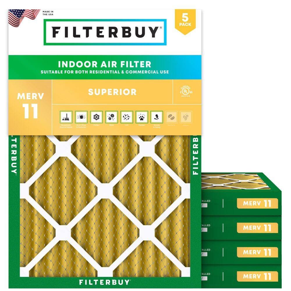 Filterbuy 12 in. x 15 in. x 2 in. MERV 11 (FPR 7) Allergen Defense Pleated HVAC AC Furnace Air Filters Replacement (5-Pack) (1)