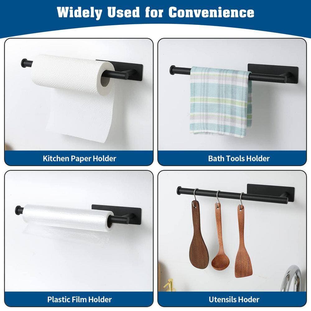 NVNOO 13 in. Stainless Steel Wall Mounted Paper Towel Holder for Bathroom Kitchen, Black (3)
