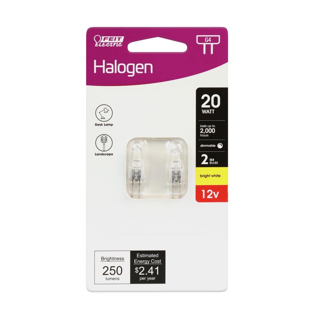 Feit Electric 20-Watt Bright White (2800K) T3 G4 Bi-Pin Base Dimmable Landscape Garden Halogen Light Bulb (2-Pack) (4)
