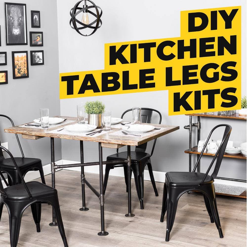 PIPE DECOR 3/4 in. x 2.4 ft. L Black Steel Pipe 30 in. H Solitaire Design Kitchen Table Kit (3)