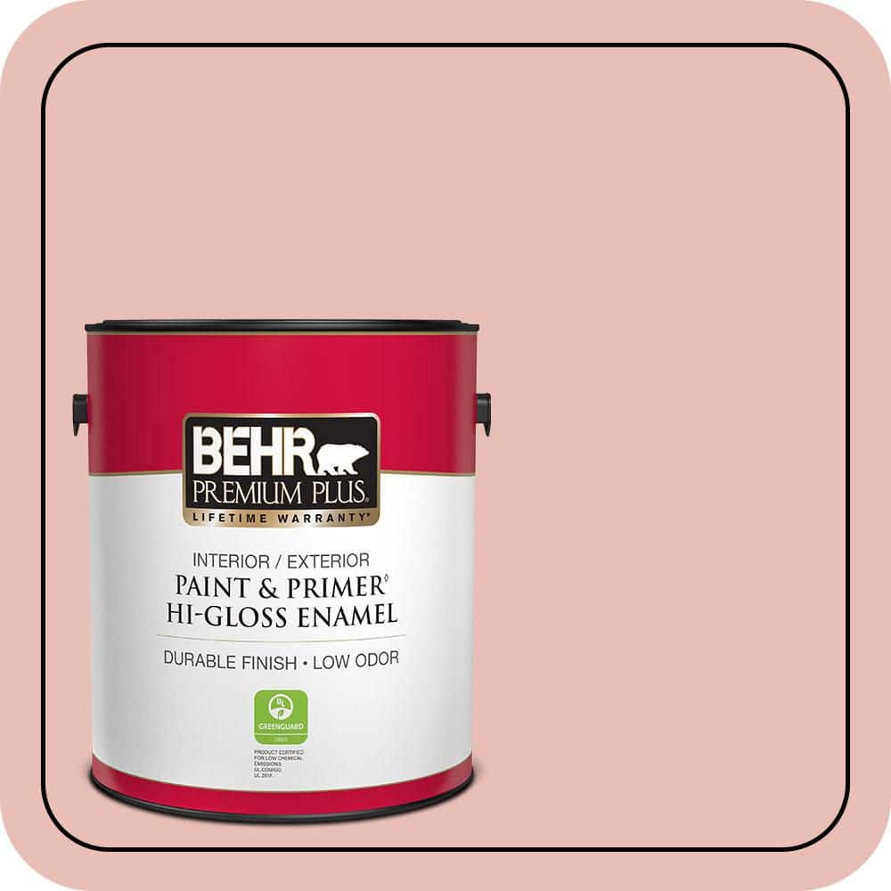 BEHR PREMIUM PLUS 1 gal. #T18-01 Positively Pink Hi-Gloss Enamel Interior/Exterior Paint & Primer