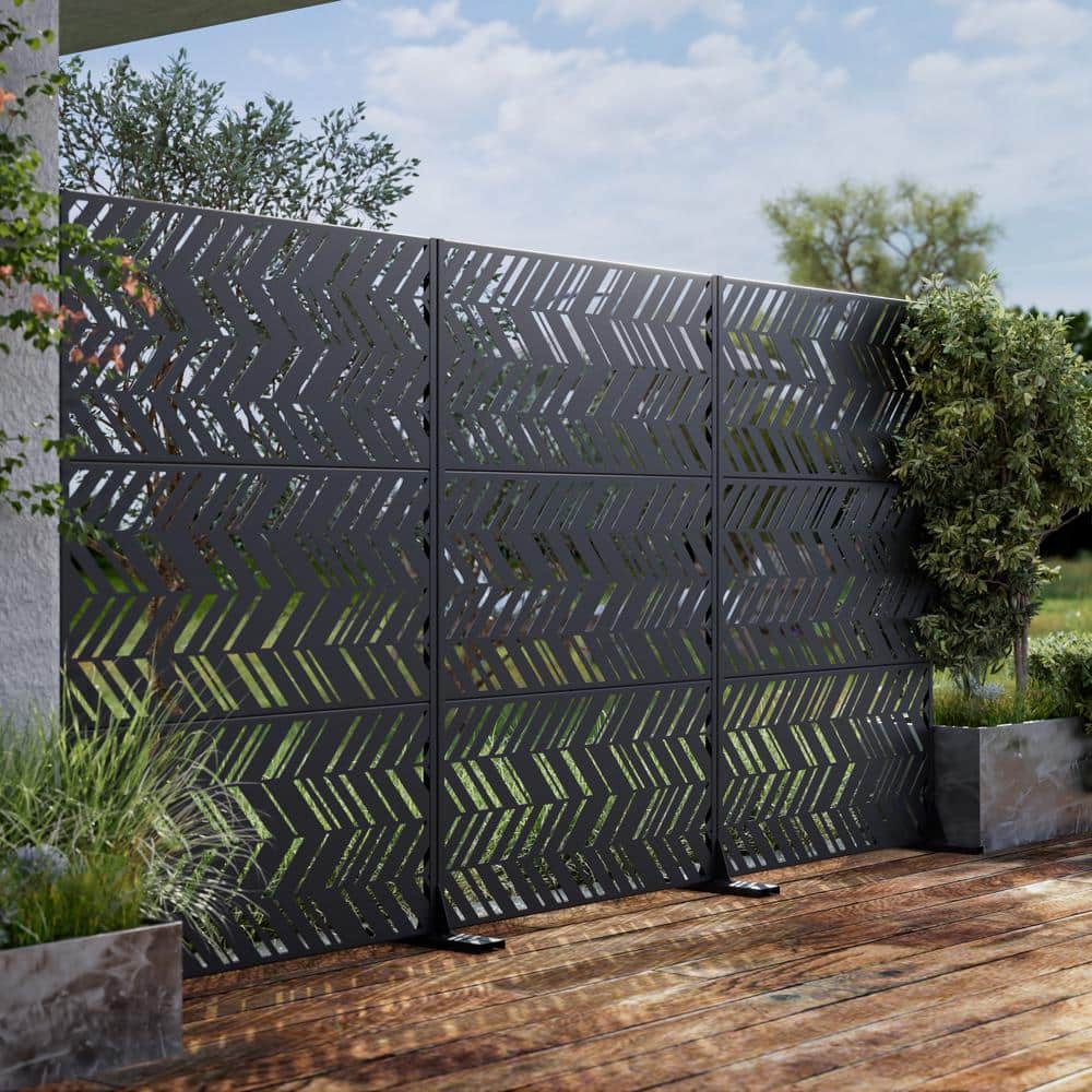 Dovelina 72 in. Christopher Metal Outdoor Garden Fence Privacy Screen Garden Screen Panels in Black (1)