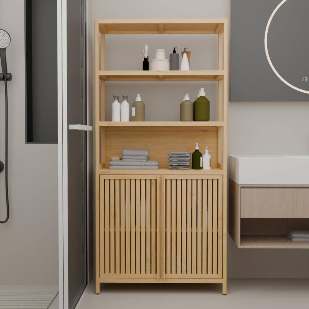 Miscool Avex 31 in. W x 13 in. D x 64.8 in. H Natural Bamboo Freestanding Bathroom Storage Cabinet Multi-scene Use Storage Rack (2)