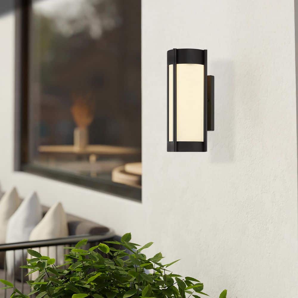 Designers Fountain Cedar Lane Matte Black Outdoor Line Voltage Hardwired Porch Light Wall Sconce with Smart Integrated LED (2)