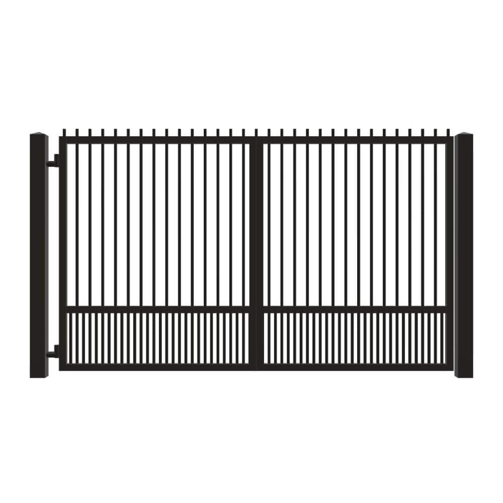 Unbranded Driveway Gate — Swing, Side, Finials, Puppy, Black — 128"W x 72"H (1)