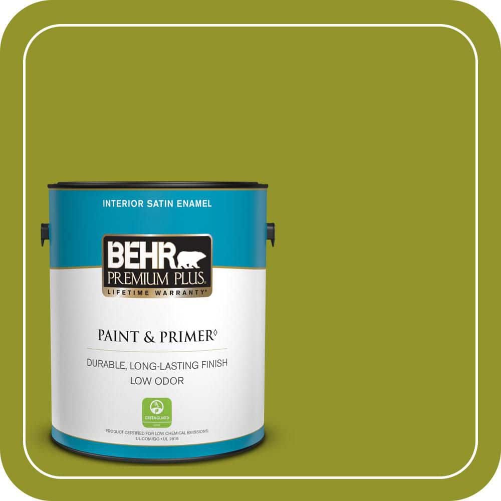 BEHR PREMIUM PLUS 1 gal. #P350-7 Lazy Lizard Satin Enamel Low Odor Interior Paint & Primer