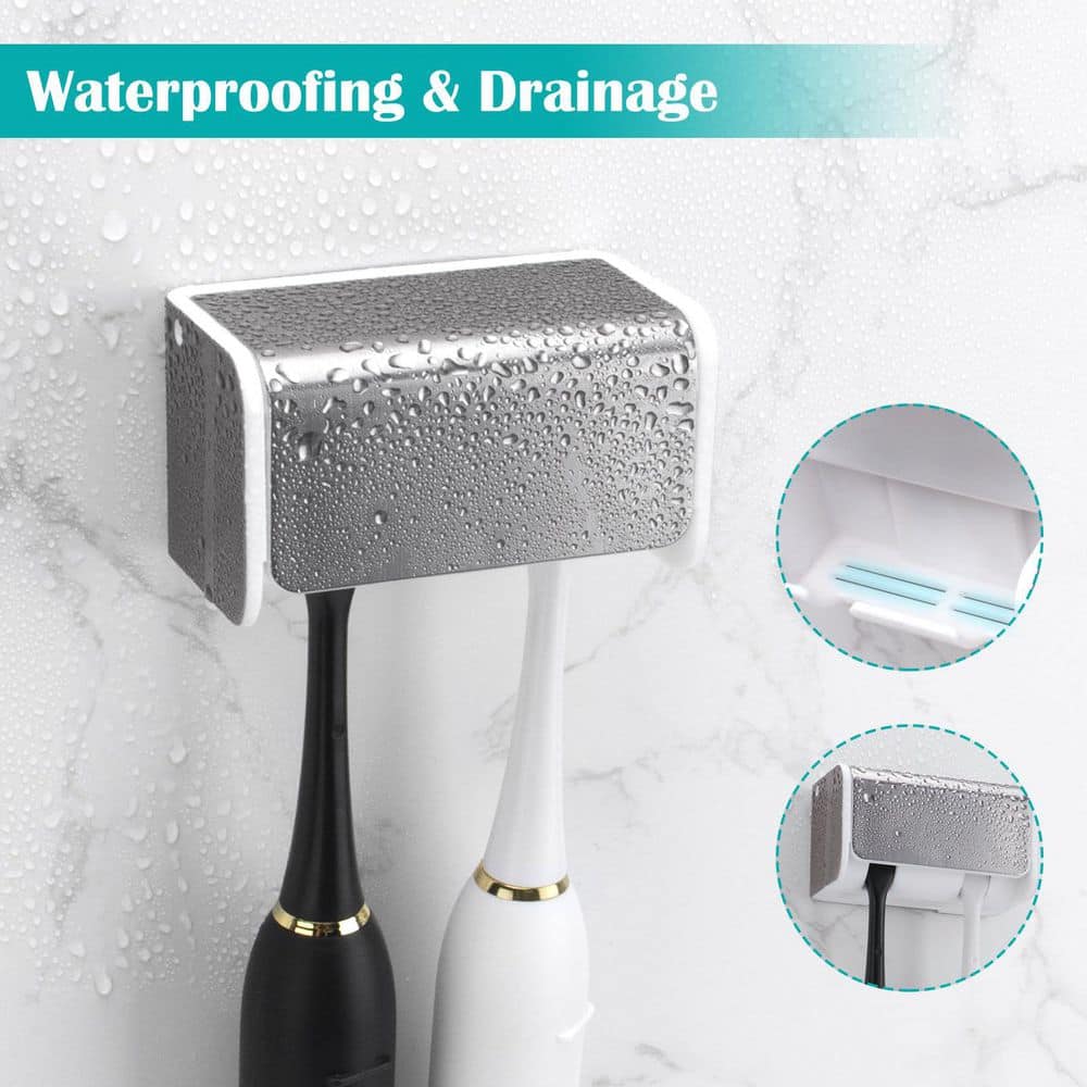 KHKFY 2-Pack Wall-Mounted Self-Adhesive Toothbrush Holder with Cover and 2 Slots for Bathroom Wall in Silver (3)