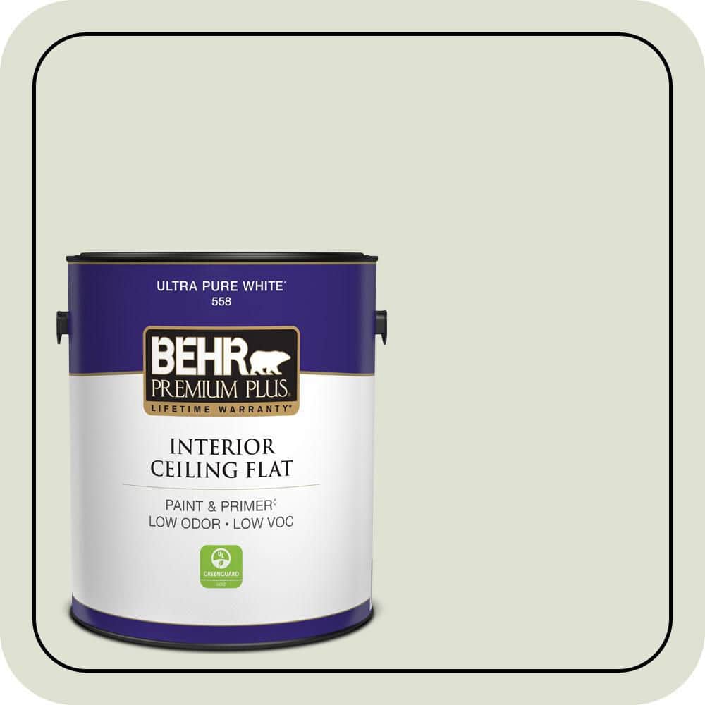 BEHR PREMIUM PLUS 1 gal. #S380-1 Moss Mist Ceiling Flat Interior Paint & Primer (1)